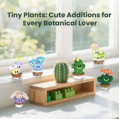 Flowers & Cactus Building Sets for Adults, 6 Pack Succulents Bonsai Décor Model Kits, Tiny Plants Party Favors For Kids 8-12, Goodie Bag Stuffers, Prize Box Toys Gifts for Kids, Botanical Lovers
