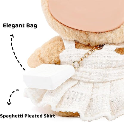 17cm Doll Clothes - Premium Handmade Clothes 3 Piece Set Velvet Bowknot & Bag & Dress Adjustable Outfit - Luxury Chic Style Set High-End Fashion Accessories White Bow Set - (No Doll)