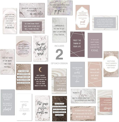 Marble Quartz Daily Gratitude Cards / 50 Motivational Kindness Cards / 25 Inspirational Quote Card Designs / 2” x 3.5” Uplifting Flat Business Card Pack