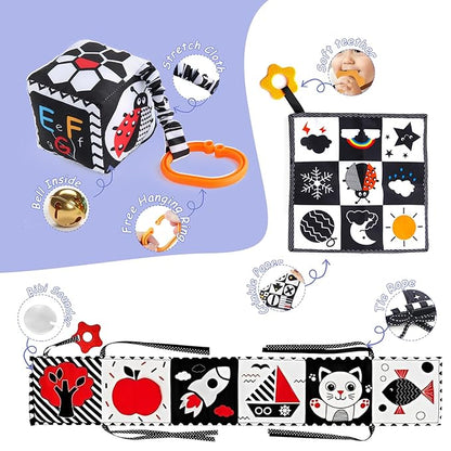 Black and White Sensory Toys for Babies, Montessori High Contrast Newborn Toys for 0-6-12M Baby Brain Development Early Learning Newborn Brain Development Toddlers Kids Gifts
