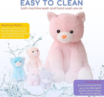 5 Pieces Cat Stuffed Animals for Girls, 1 Mommy Cat with 4 Babies, Soft Plush Cat Toy Set for Kids 3-9, Gifts for Christmas, Birthday, Children's Day, Valentine's