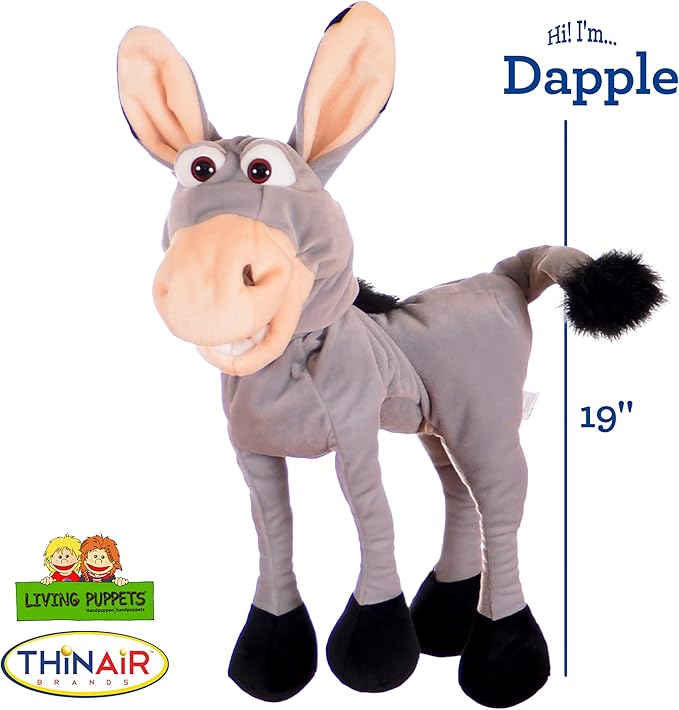 Living Puppets 19-Inch Plush Donkey Hand Puppet - Fine European Design, Ultra-Soft and Cuddly, Promotes Child Development, Safety Certified, Teacher-Recommended for Boys and Girls
