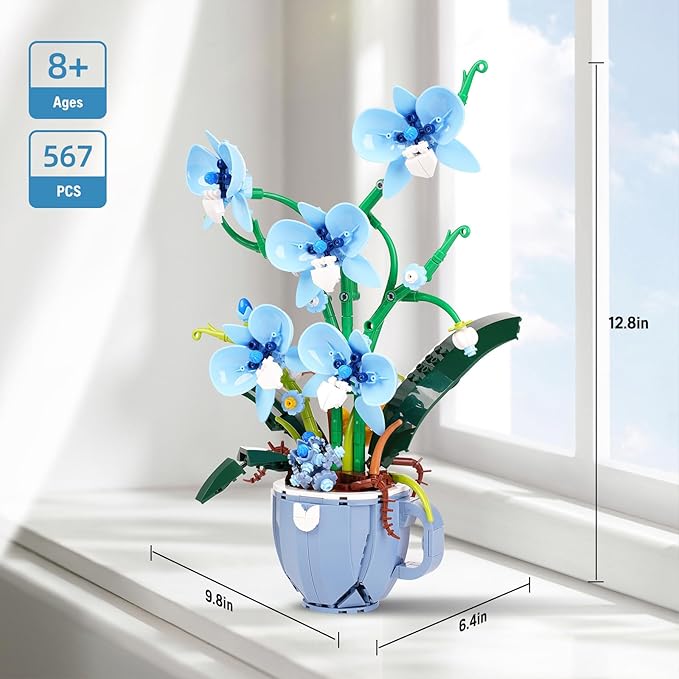 Ideas Blue Orchid Ideas Flowers Building Block Set，DIY Home Decoration Kit for Adults，Compatible with Lego Flowers Home Decor Gift for Mother's Day, Valentine Day, Birthday, Christmas Day - 567PCS
