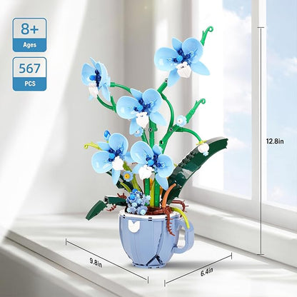 Ideas Blue Orchid Ideas Flowers Building Block Set，DIY Home Decoration Kit for Adults，Compatible with Lego Flowers Home Decor Gift for Mother's Day, Valentine Day, Birthday, Christmas Day - 567PCS