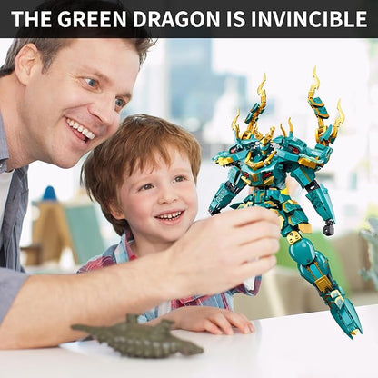 Green Dargon Samurai mech Robot with Long Spear Model Building Blocks Toy Set Mythical Birthday for Age 8+ Children Adults Teens 704 Pieces