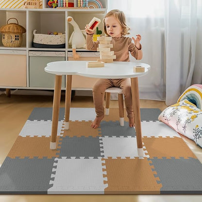 16 Tiles Baby Play Mat for Floor, EVA Foam Baby Floor Play Mat with 0.6 Inch Thick Interlocking Foam Tiles, Foam Floor Tiles for Baby, Toddlers and Kids