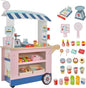 Costzon Kids Grocery Store Playset, Toddler Pretend Market Stand Shop Play Set w/ 30PCS Play Toy, Beverage Rack, Cash Register, Scale, Large Wheels, Wooden Food Cart, Gift for Boys Girls 3+ (Pink)