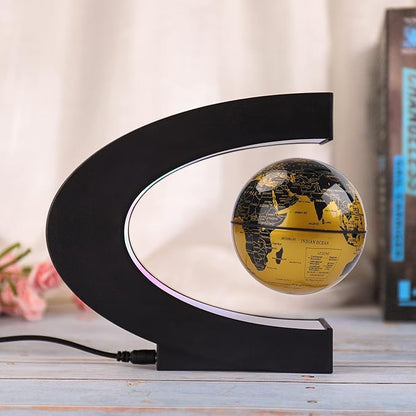 Floating Globe with Colored LED Lights C Shape Anti Gravity Magnetic Levitation Rotating World Map with Touch Switch for Gift Home Office Desk Decoration With Switch (Gold)