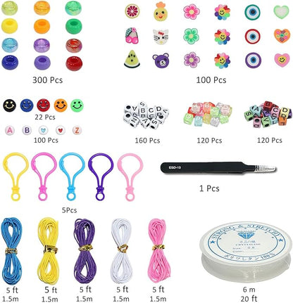 LIS HEGENSA 1000 Pcs DIY Childrens Crafts Beads Friendship Bracelet Kit, with Pony Beads Letter Beads and Bracelet Making Kit, Colorful Charms, Used for Custom Necklace Bracelets and Jewelry Decor