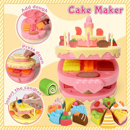 99 PCS 5 in 1 Dough Sets for Kids Ages 3-4-8, Art Crafts Dough Tools Kit, Ice Cream Playset Noodle Hamburger Cake Maker Machine, Dessert Rack, Kitchen Creations Food Play Toys Toddlers Boys Girls