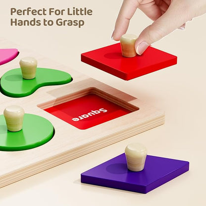 Wooden Puzzles for Toddlers 1-3, Montessori Shapes Sorter Board Puzzle for 1 2 3,Preschool Learning Toys for Baby Kids
