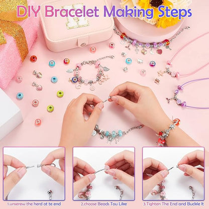 Billbotk Cute Bracelet Making Kit with Bracelet Box Charm Beads Pendants for Jewelry Making Craft Kit for Gifts