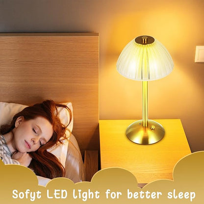 Liliful 2 Pcs LED Portable Cordless Table Lamp Touch Battery Operated Rechargeable Gold Desk Lamp 3 Color Dimmable for Bedroom Living Room Dining (Gold,Mushroom Style)