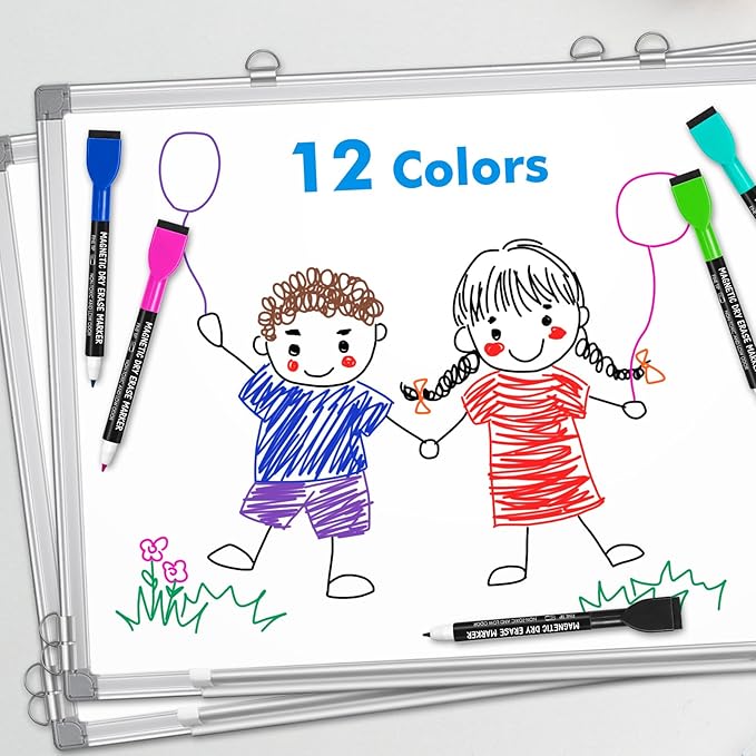 maxtek 36 Count Magnetic Dry Erase Markers, Fine Tip, 12 Colors, Low Odor Whiteboard Markers with Built-in Eraser