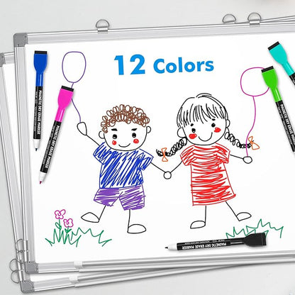 maxtek 36 Count Magnetic Dry Erase Markers, Fine Tip, 12 Colors, Low Odor Whiteboard Markers with Built-in Eraser