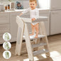 Toddler Tower Kitchen Stool Helper,Foldable/Adjustable Height Kids StandingTower Stool W/CPC Certification,for Kitchen Counter Bathroom Sink Cooking Child Ladder for Toddlers W/Safty Rail(Khaki Grey)