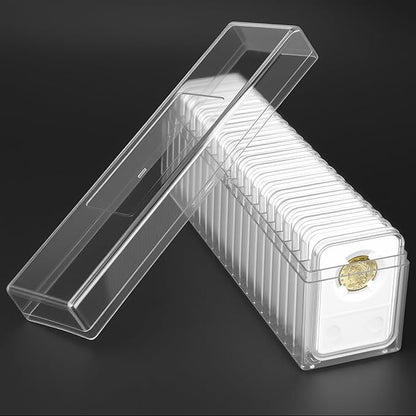Plastic Coin Slab Storage Box – 20-Slot Coin Holder Organizer Case Fits for PCGS NGC PMG PCCB Slabs, Secure Coin Collection Box for Collectors, Home, Office, Bank Use (Box Only, Clear)