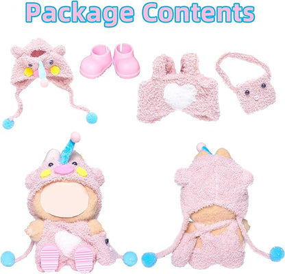 17cm Doll Clothes Set,4-Piece Adorable Outfits for Dolls-Stylish Accessaries Clothes Dress-Up Includes—Pig Hat+Pink Overalls+ Cute Bag+Shoes (Style J)