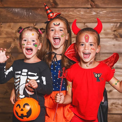 Halloween Temporary Tattoo, Pumpkin Bat Cat Ghost Witch Skull Cross Grave Fake Tattoos for Kids Women Men, 125 Styles Temporary Tattoos for Halloween Party Supplie Party Favors for Boys Girls
