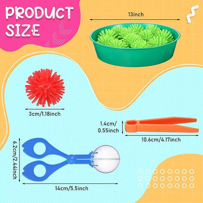 Leitee 71 Pcs Sensory Bin Filler Include 60 Hedge Balls 4 Tweezers 2 Scissors Clips 5 Cups Fine Motor Skills Toys Set for Boys Girls Early Education and Counting Sorting Training(Blue,Classic)