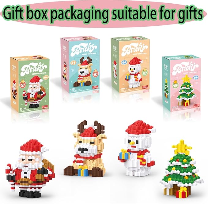 Christmas Building Blocks Snowman Compatible for Lego Christmas Micro Blocks Stacking New Toys Holiday Present Box New Year Birthday Gifts for Kids 6-12 Years Old (Snowman)
