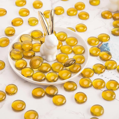 FUTUREPLUSX 5Lb Flat Glass Marbles, Amber Yellow Vase Filler Beads Flat Gems Decorative Glass Stones for Table Scatter Hydroponic Plant Decor