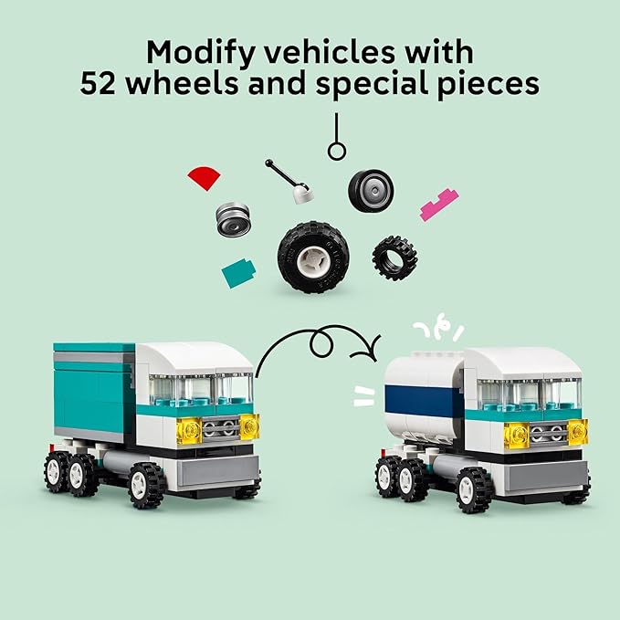 LEGO Classic Creative Vehicles, Colorful Construction Brick Building Kit with Ice Cream Truck, Police Car Toy, Model City Cars and More, Gift or Car Toy for Boys, Girls and Kids Ages 5 and Up, 11036