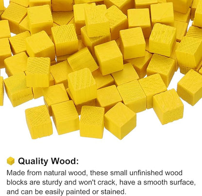 uxcell 300Pcs Wood Blocks for Crafts, 1cm Unfinished Wood Cube Solid Wooden Blank Square Block for DIY Craft Projects Personalized Gifts, Yellow