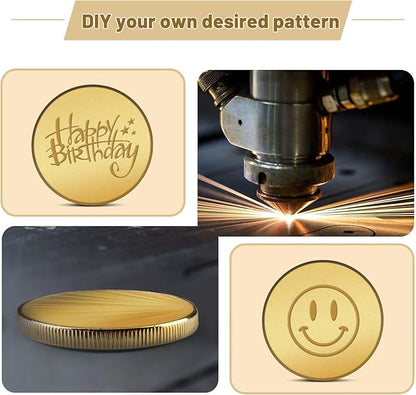 10PCS Brass Coin Blanks, 40×40×3mm Blank Challenge Coins with Acrylic Protection Box, Multipurpose Coin Blanks for Laser Engraving, Creative DIY, Travel Commemorative Collection, Bulk Craft Supplies