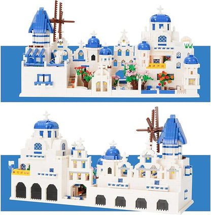Santorini Greece Micro Brick Building Set (4310 Pieces) – Landmark Model Educational Toy Gift for Kids and Adults