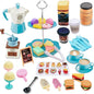 Pretend Tea Party Set for Little Girls, 48 PCS Coffee Maker Set and Play Food Dessert Set for Kids Age 3 4 5 6 7 8 9, Kids Kitchen Pretend Play for Princess Girls Boys(Blue)