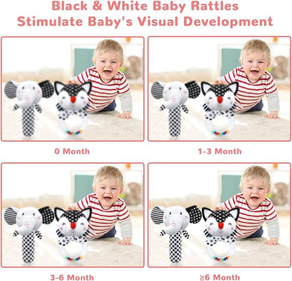 Baby Rattles 0-6 Months Baby Toys 0-6 Months, Newborn Toys 0 3 Months Brain Development, Infant Toys 0-6 Months Baby Sensory Toys Soft Rattles for Babies 0-6 Months Shower Party Gift