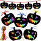 Outus 48 Pieces Halloween Scratch Art Paper Crafts Kit Rainbow Pumpkins Scratch Craft Art Halloween Decor with 12 Wooden Sticks and 48 Colorful Ribbons for Trick or Treat Party Supplies DIY Ornaments