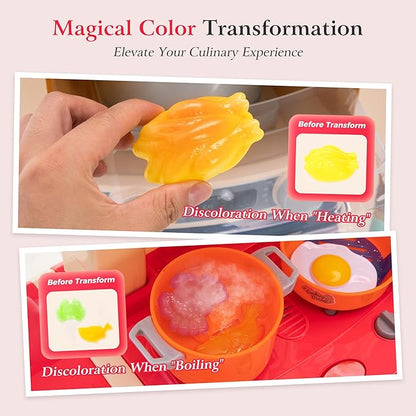 【2025 Upgraded】 Kitchen for Kids Interactive Play Kitchen for Kids Toddlers-Lightweight Easy-Install Pretend Kitchen with Tablet Ordering, Music, Lights Sounds, Steam Stove, Sink & Dishwasher(Pink)