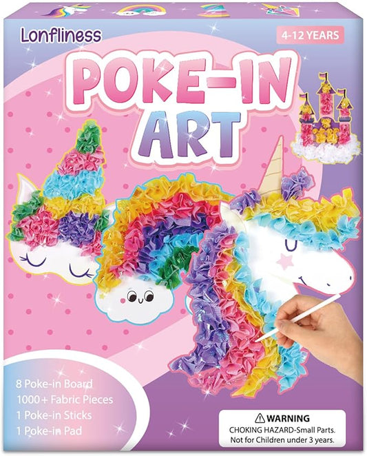 8PCS Poke-in Craft and Art Kit for Kid Unicorn Theme No-Mess Fabric Sewing Art Girls Boys 4-12 Puzzle Puncture Painting DIY Pastel Rainbow Toy Gift for Creative Activity Game Birthday Party