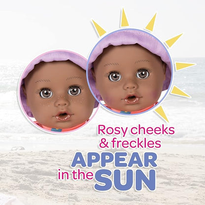 ADORA Beach Baby African American Doll with Sun-Activated Freckles, Clothes & Accessories Set, Adorable Baby Doll Made in Exclusive QuickDri Vinyl Birthday Gift for Ages 1+ - Baby Piper