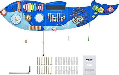 VEVOR Orca Activity Busy Board Wall, 12 Activities Board, Montessori Sensory Wall Panel for Kids 3-12 Years, Sensory Activity Panel, Ideal for Toddler Playroom Nursery Classroom