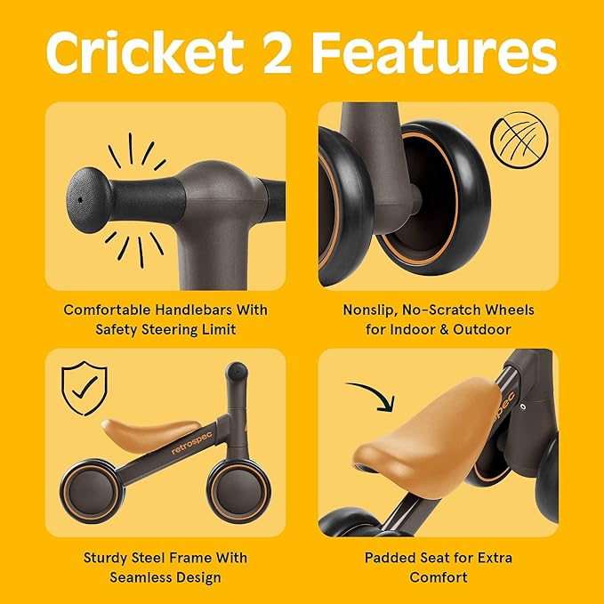 Retrospec Cricket 2 Baby Walker Balance Bike with 4 Wheels - Safe Learning Toy for Ages 12-24 Months - Scratch-Resistant Indoor Outdoor Toddler Riding Toy with Steering Limit & Soft Grips