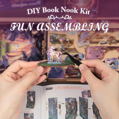 CUTEBEE Book Nook Kit - DIY Miniature House Dollhouse Kit for Adults and Teens, Booknook Tiny House Bookshelf 3D Wooden Puzzle, Gifts for Family (The Grace of The Forest)