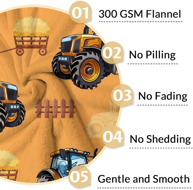 Kids Blanket Tractor Throw for Kids Adults, 60x80 Inches Lightweight Soft Cute Tractor Decor Throw Blankets for Sofa Chair Couch Bed