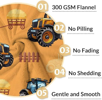 Boys Tractor Blanket for Kids Adults, 40x50 Inches Lightweight Soft Cool All Season Throw Blankets for Sofa Couch Chair Bed Office
