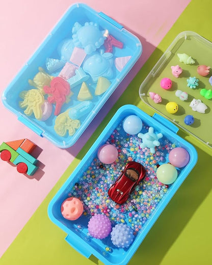 Sensory Bin Sand Tray with Lid for Toddlers 2 Pcs 15in Portable Sandbox Toy Large Plastic Tray for Kids 3 4 5 6 Fill with Sand, Water, Beads, and More (2 Blue)