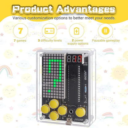 7-in-1 Game Soldering Practice Project Kit, PEMENOL DIY Retro Handheld Game Console with Adjustable Difficulty Levels and Pause Feature, Ideal for STEM Education College High School