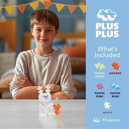 PLUS PLUS 3D Puzzle Building Block Set, 70 Mini Interlocking Pieces, Fun Holiday Activities for Kids - Bunny Mini Maker Tube