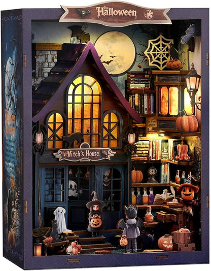 Book Nook Kit for Adults, 3D DIY Wooden Holiday Theme Miniature House Craft Kit Bookshelf Christmas Decor Halloween Birthday Gift
