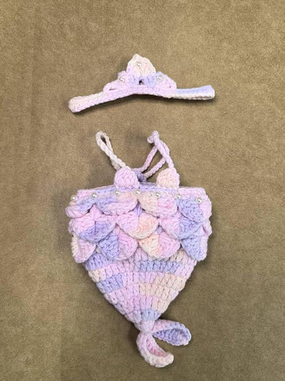 Clothes for Labubu Doll,Clothes for Doll Accessories,Hand-woven Bikini Mermaid Crochet Skirt Set,Summer Mermaid Costume Outfit Suitable for Labubu15&17cm,Dress-Up Accessories for Labubu Doll (color01)