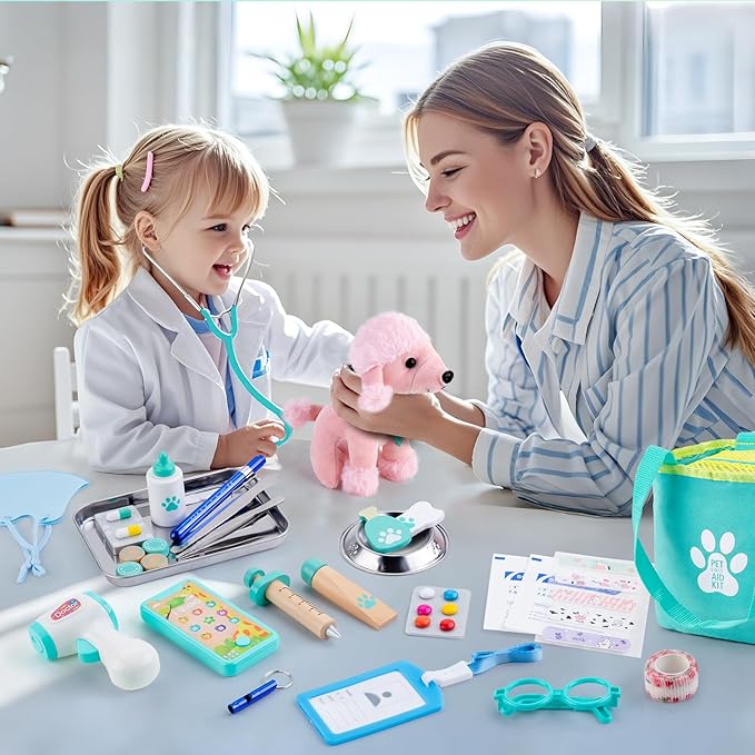 Sundaymot Doctor Kit for Kids, 37PC Pretend Play Doctor Toys, Doctor Kit for Toddlers 3-5, with Dog Toy, Medical Bag, Stethoscope and Other Accessories, for Boys and Girls Fun Role Playing Game