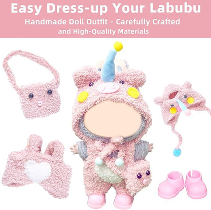 17cm Doll Clothes Set,4-Piece Adorable Outfits for Dolls-Stylish Accessaries Clothes Dress-Up Includes—Pig Hat+Pink Overalls+ Cute Bag+Shoes (Style J)