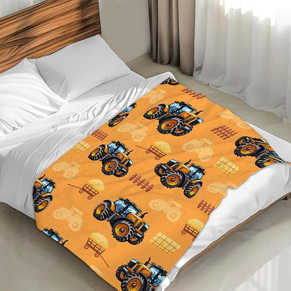 Boys Tractor Blanket for Kids Adults, 40x50 Inches Lightweight Soft Cool All Season Throw Blankets for Sofa Couch Chair Bed Office