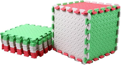Foam Play Mat for Baby, 0.4 Inch Thick Foam Interlocking Floor Mats, Soft Non-Toxic Baby Playmat, Solid Colored Puzzle Play Mat Kids Floor Mats for Toddler, 16 Tiles(White/Red/Green)
